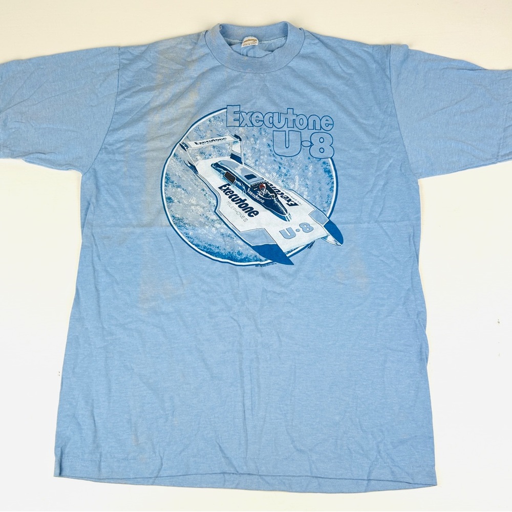 Sportswear 50/50 Tee Shirt Exutone U-8 Hydroplane Boat Racing Vintage 70s 80s